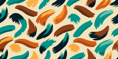 A seamless pattern of colorful brush strokes on a beige background, abstract brush strokes, flowing brush strokes
