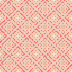 hand drawn squares of triangles. peach repetitive background. folk decorative art. vector seamless pattern. geometric fabric swatch. textile design