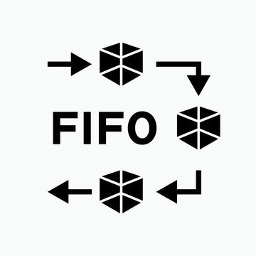 FIFO Icon. First In First Out. Goods, Products Manage Strategy. Warehouse Procedure. Industrial, Factory Output Symbol for Design, Presentation, Website or Apps Elements &ndash; Vector.      