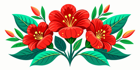 A vector illustration of Vibrant Red Blooms Amidst Lush Green Foliage