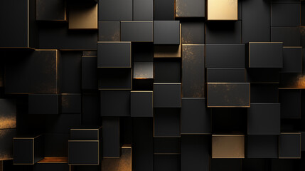 Black and gold metal 3D modern luxury futuristic background. square paste random.
