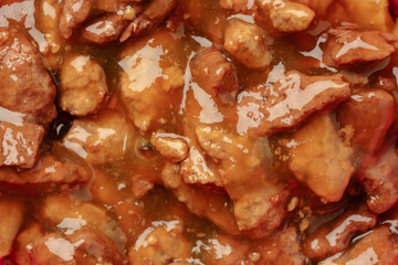 Wet pet food background top view photo