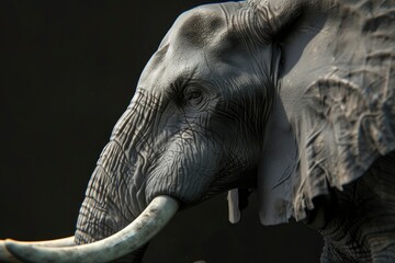 elephant profile portrait on black background - generative ai