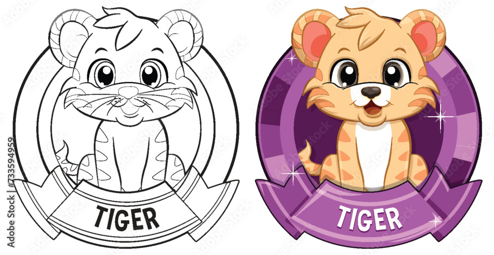 Poster Vector illustration of two tiger characters in badges