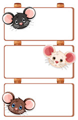 Three adorable mouse faces on label frames