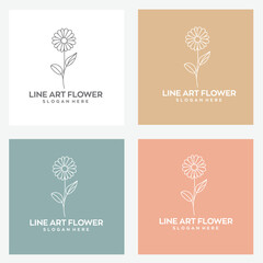 line art flower logo design with editable vector file