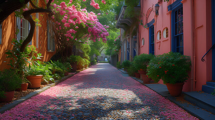 Coastal home - - spring - beautiful flowers - path - inspired by the scenery of Charleston South Carolina 