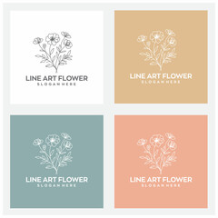 Fototapeta na wymiar line art flower logo design with editable vector file