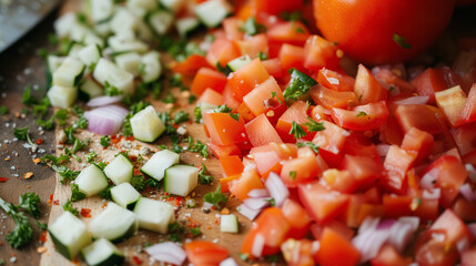 Freshly chopped vegetables for a vibrant salad.