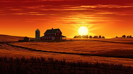 Naklejka na ściany i meble countryside farm silhouette
