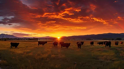 Foto op Plexiglas landscape cows sunset © PikePicture