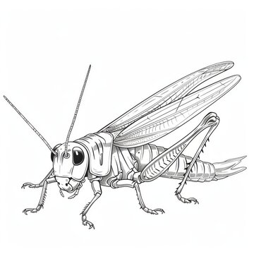 A grasshopper, an insect. A black and white coloring book. coloring pages for children.