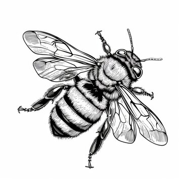 A bee or a wasp, an insect. A black and white coloring book. coloring pages for children.