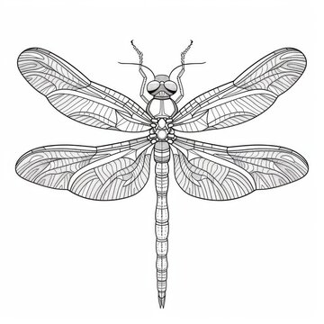 A dragonfly, an insect. A black and white coloring book. coloring pages for children.