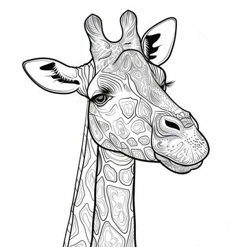 Giraffe portrait. A black and white coloring book. coloring pages for children.