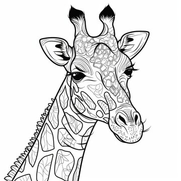 Giraffe portrait. A black and white coloring book. coloring pages for children.