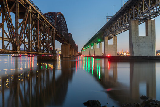 The Benicia&ndash;Martinez Bridge crossing the Carquinez Strait just west of Suisun Bay. Solano and Contra Costa Counties, California, USA.