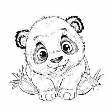 Cute panda bear. A black and white coloring book. coloring pages for children.