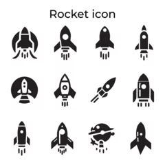 Meubelstickers Ruimteschip Basic Black Vector Icons with a Rocket Icon Set