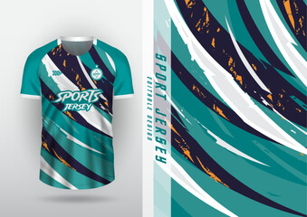 Jersey design for outdoor sports, jersey, football, futsal, running, racing, exercise, curved brush pattern in green, blue and navy blue.