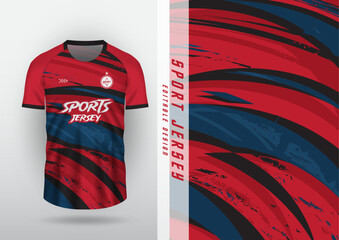 Jersey design for outdoor sports, jersey, football, futsal, running, car racing, exercise, red curved pattern cut with navy blue.