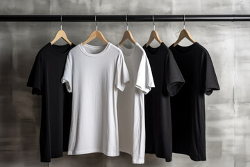 Monochrome T-Shirt Collection on Industrial Rack