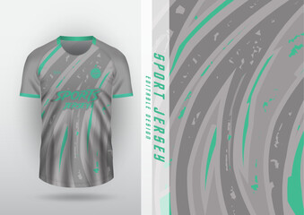 Jersey, outdoor sports design, jersey, football, futsal, running, racing, exercise, curved pattern, gray, mint green lines.