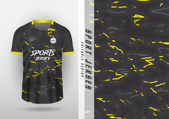 Jersey design, outdoor sports, jersey, football, futsal, running, racing, exercise, black pattern and yellow stripes.