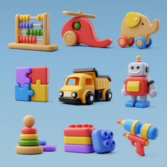 Collection 3d icons of kid toy, Child and education concept