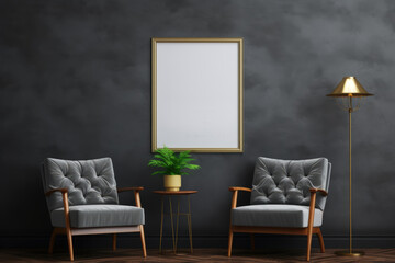 Modern Interior with Blank Frame for Mockup