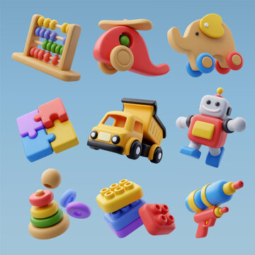 Collection 3d icons of kid toy, Child and education concept