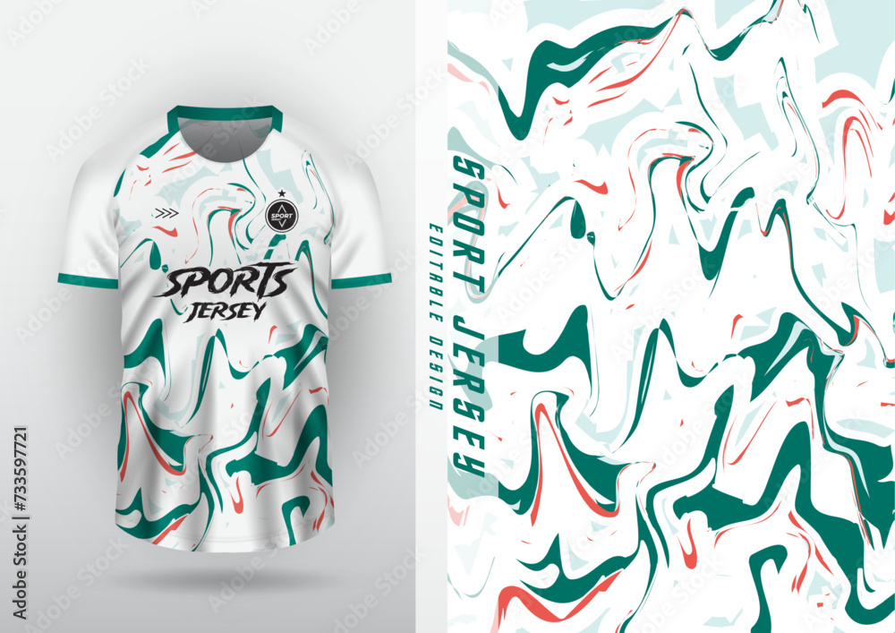 Wall mural Jersey design, outdoor sports, jersey, football, futsal, running, racing, exercise, green liquid wave pattern.