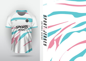 Jersey design, outdoor sports, jersey, football, futsal, running, racing, exercise, pink and blue patterns.