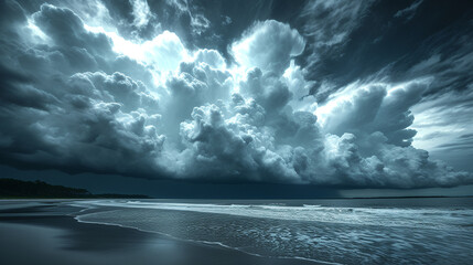 Beach - storm rolling in - dusk - impressive cloud formation - ocean - weather system  - obrazy, fototapety, plakaty