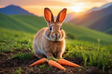 rabbit bunny eating fresh orange carrot