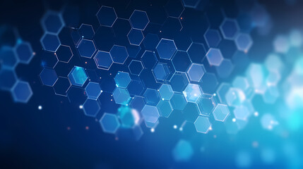 Digital technology hexagon cyber security concept, blue technology background