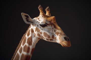giraffe profile portrait on black background - generative ai