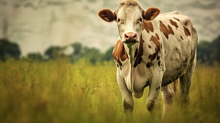 farm spotted cow - obrazy, fototapety, plakaty