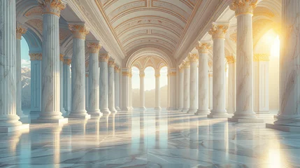 Foto op Canvas Interior of the empty hall with pillars, marble floor and sunlight. Created with Ai © Image Innovate