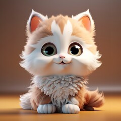 flat logo of Cute baby cat with big eyes lovely little animal 3d rendering cartoon character 