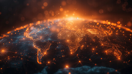 A graphical representation of the Earth with a glowing network illustrating global connectivity and international communication. - obrazy, fototapety, plakaty