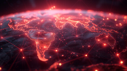 A graphical representation of the Earth with a glowing network illustrating global connectivity and international communication. - obrazy, fototapety, plakaty
