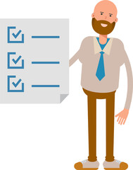 Bald Businessman Character and Check List Document

