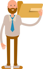 Bald Businessman Character Holding Folder
