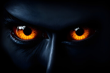 closeup of an evil entity eyes glowing ominously emerging from shadows dark background - obrazy, fototapety, plakaty