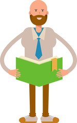Bald Businessman Character Reading Book
