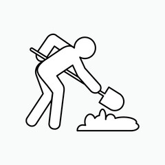 Man with Shovel. Gardening Icon. Dig Worker. Work in Progress Symbol for Design, Presentation, Website or Apps Elements.