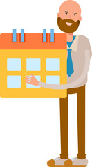 Bald Businessman Character Holding Calendar
