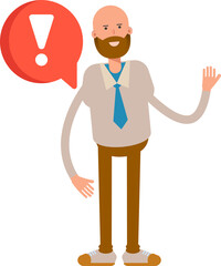 Bald Businessman Character and Error Sign
