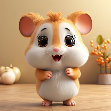 flat logo of Cute baby hamster with big eyes lovely little animal 3d rendering cartoon character 